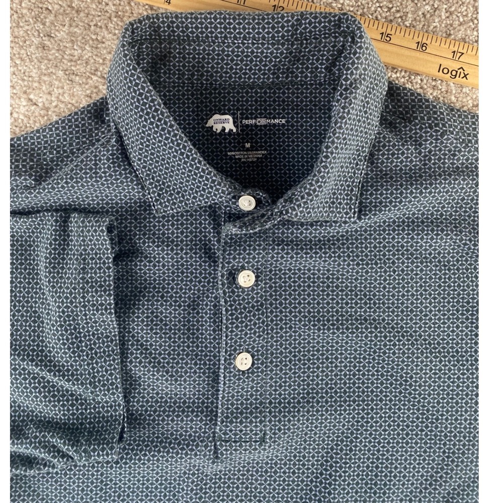 Onward Reserve Performance Polo Shirt Mens Medium Blue Geometric Diamond Print